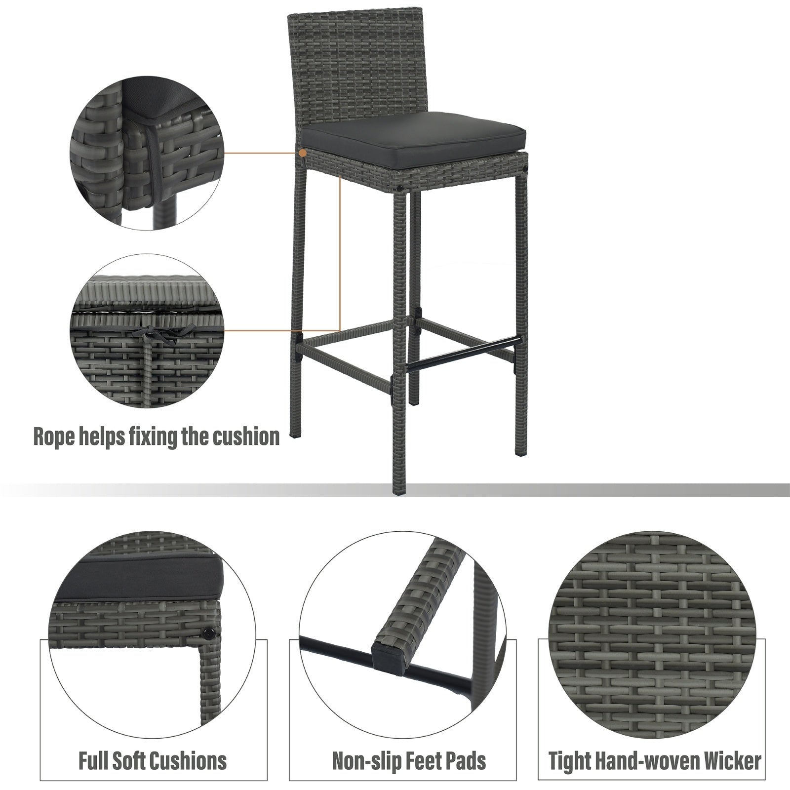 5-Piece Outdoor Patio Wicker Bar Set