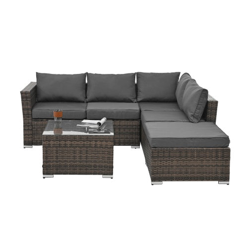 4-Piece PE Wicker Patio Furniture Set with Glass Table