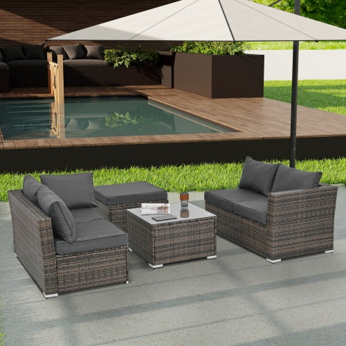 4-Piece PE Wicker Patio Furniture Set with Glass Table