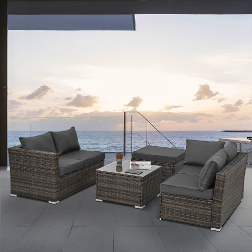 4-Piece PE Wicker Patio Furniture Set with Glass Table