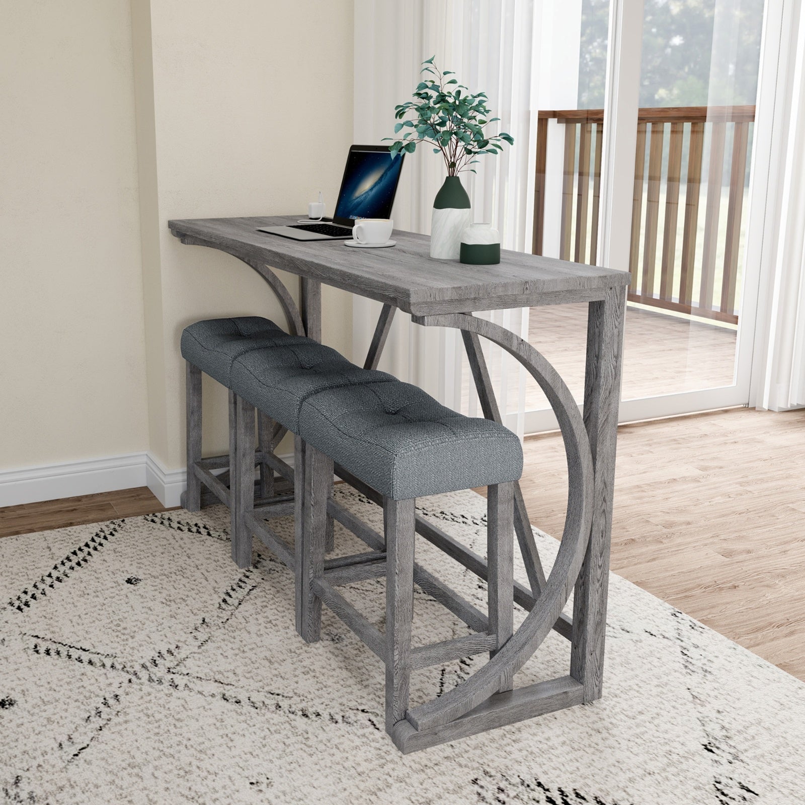 4-Piece Bar Table Set with Power Outlet – Industrial Dining Table and Chairs