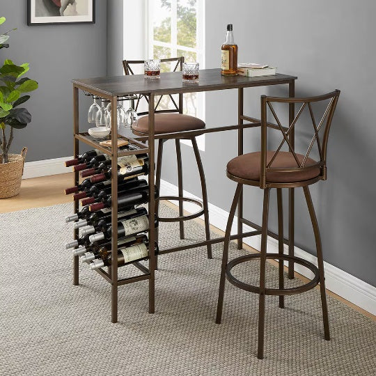 3-Piece Bar Steels Kitchen Dining Room Table Set