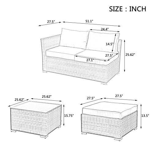 4-Piece PE Wicker Patio Furniture Set with Glass Table