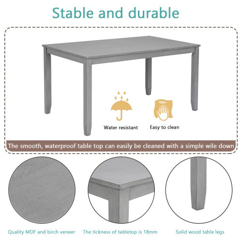 6-Piece Dining Set – Wood Table with 4 Upholstered Chairs and Bench
