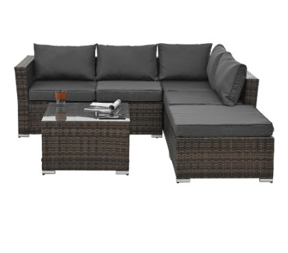 4-Piece PE Wicker Patio Furniture Set with Glass Table