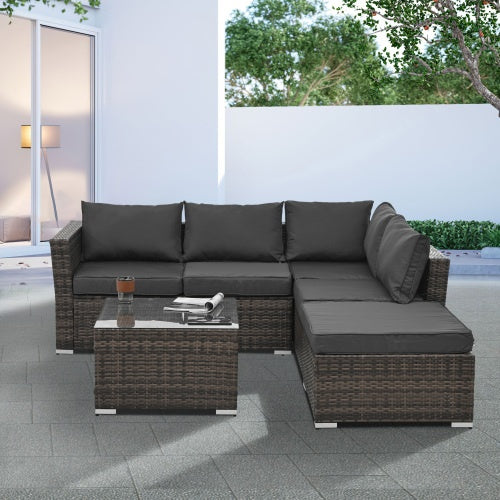 4-Piece PE Wicker Patio Furniture Set with Glass Table